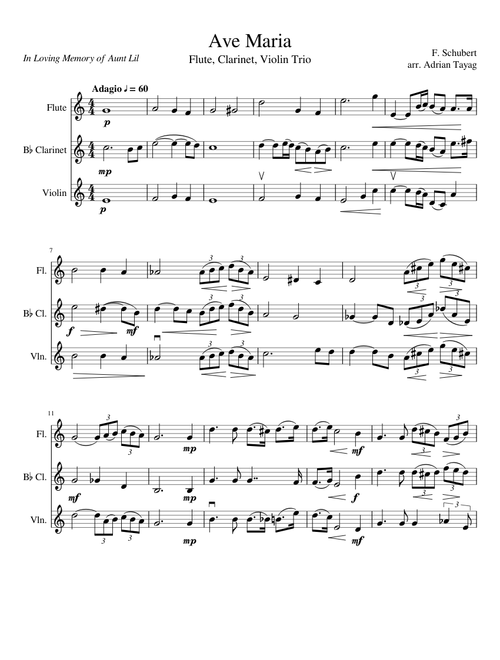 Ave Maria - Schubert - Flute, Clarinet, Violin Trio