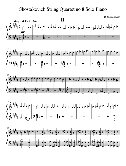 Shostakovich string quartet no 8 solo piano