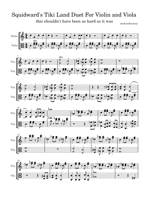 Squidward's Tiki Land – Aaron Springer Squidward's Tiki Land Duet For Violin and Viola