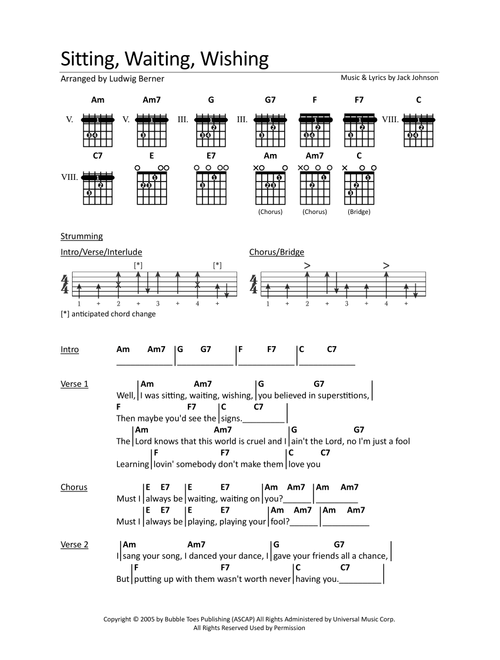 Sitting, Waiting, Wishing (Arr. Ludwig Berner) - Jack Johnson (Guitar Chords-Lyrics)