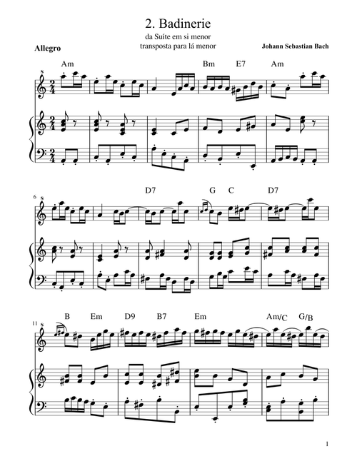 Bach Badinerie Bm transposed Am
