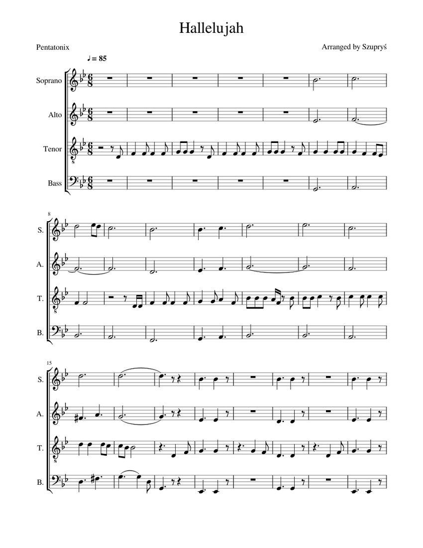 Hallelujah by Pentatonix Sheet Music for Soprano, Alto, Tenor, Bass ...