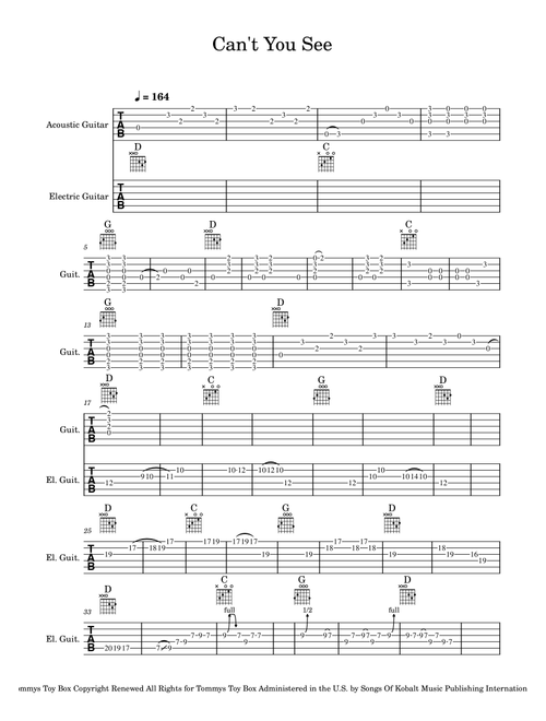 Can't You See (Arr. The Smelly Tele) - Marshall Tucker Band (Guitar Tab)