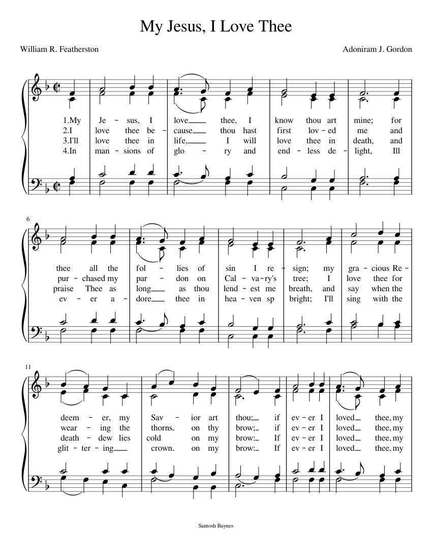 My Jesus, I Love Thee – William R. Featherstone Sheet Music