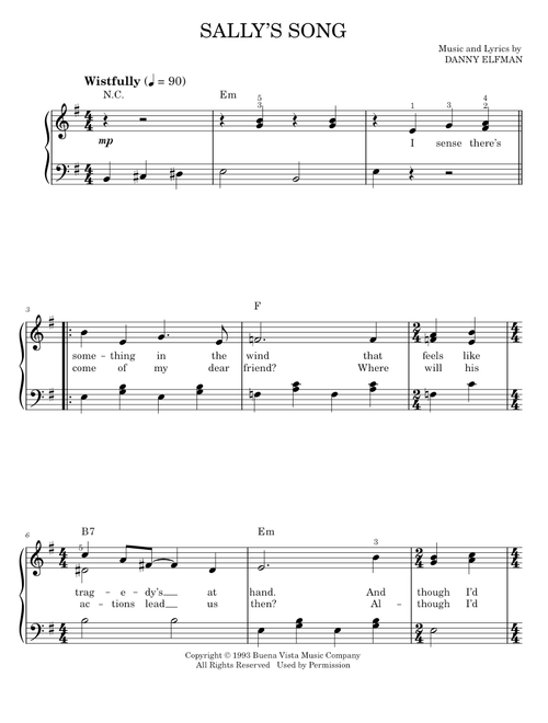 Sally's Song (from The Nightmare Before Christmas) - Danny Elfman, The Nightmare Before Christmas Mo (Easy Piano)
