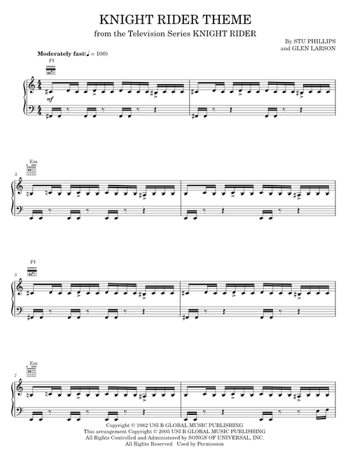 Knight Rider Theme - Stu Phillips, TV Theme Song (Piano Solo)