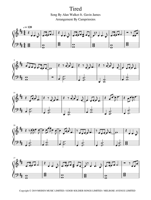 Tired (Arr. Camprixinx) - Alan Walker (Piano Solo)