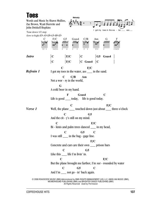 Toes - Zac Brown Band (Guitar Chords-Lyrics)