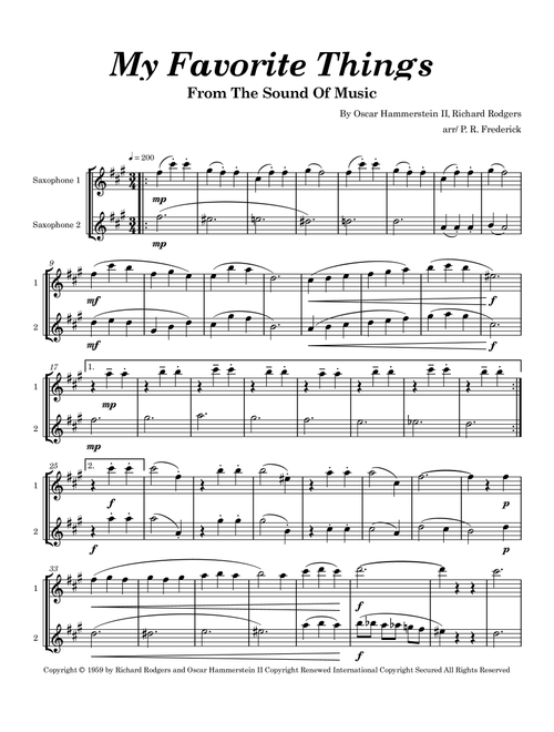 My Favorite Things (Arr. P. R. Frederick) - Julie Andrews (Saxophone Duet)