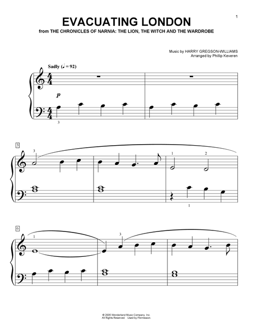 Evacuating London (from The Chronicles Of Narnia) (arr. Phillip Keveren) - Harry Gregson-Williams (Big Note Piano)