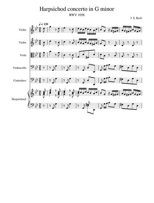 BWV 1058 Harpsichord Concerto in G minor (A = 415 Hz)