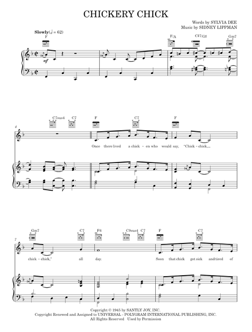 Chickery Chick - Arthur Kent and Sylvia Dee (Piano-Vocal-Guitar)