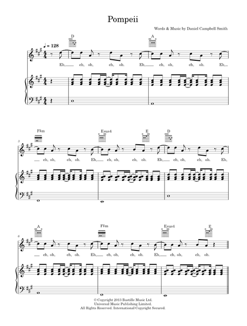 Pompeii - Bastille (Piano-Vocal-Guitar (Piano Accompaniment))