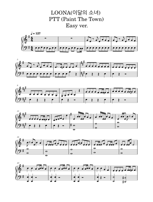 PTT (Paint The Town) – LOONA (이달의 소녀) piano easy ver.