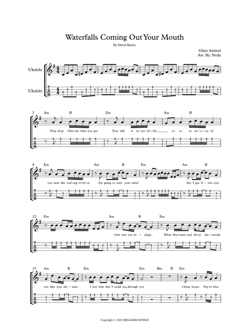 Waterfalls Coming Out Of Your Mouth (Arr. Arr. Neda) - Glass Animals (Ukulele)