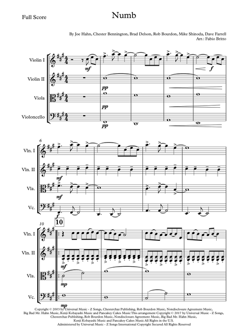 Numb (Arr. Fabio Britto) - Linkin Park (String Quartet)