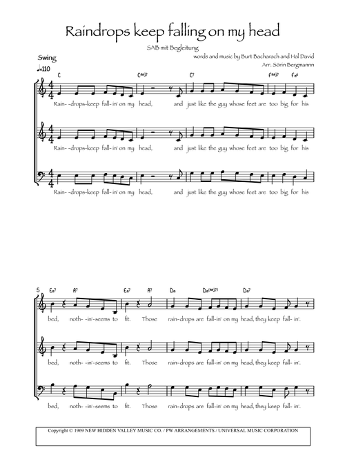 Raindrops Keep Falling On My Head (Arr. Sörin Bergmann) - BJ Thomas (Choral, SAB)