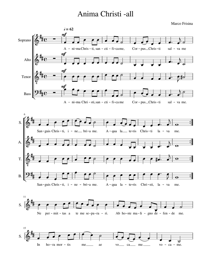 Anima Christi -all 1 Sheet Music for Soprano, Alto, Tenor, Bass voice ...