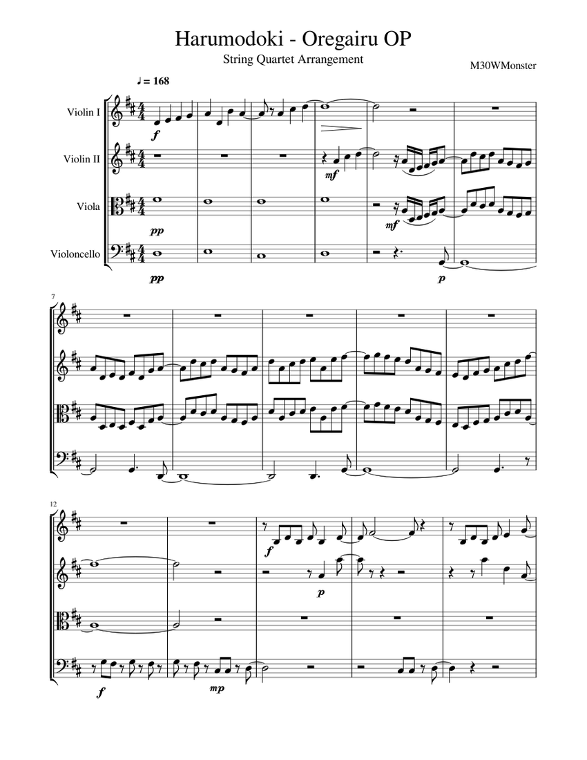 Harumodoki - Oregairu OP (String Quartet Arr.) Sheet Music for Violin ...