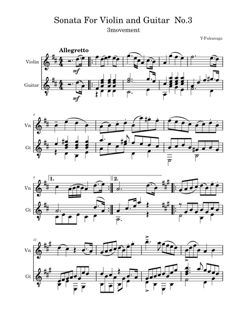 Sonata For Violin and Guitar No3 3movement (Revised edition) / Y-Fukunaga