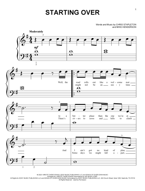 Starting Over - Chris Stapleton (Big Note Piano)
