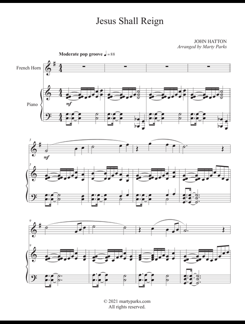 Jesus Shall Reign (French Horn-Piano) (Arr. Marty Parks) - John Hatton (French Horn and Piano)