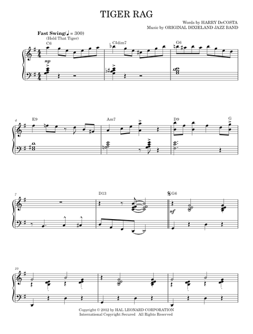 Tiger Rag (Hold That Tiger) (arr. Brent Edstrom) - Original Dixieland Jazz Band (Piano Solo)