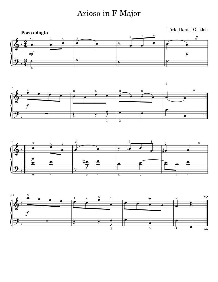 Türk - Arioso in F Major Sheet Music for Piano (Solo) easy | MuseScore.com