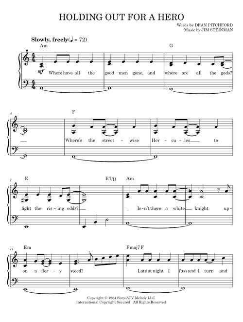Holding Out For A Hero - Dean Pitchford, Footloose Musical, Tom Snow (Easy Piano)