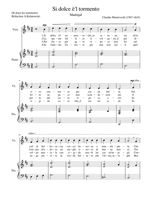 Si dolce e'l tormento – Claudio Monteverdi