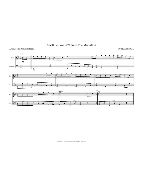 She'll Be Comin' 'Round The Mountain (Arr. Dominic Meccia) - Traditional (Instrumental Duet)