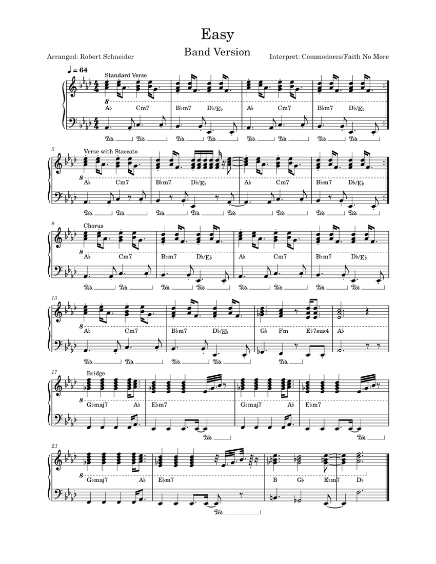 Easy - Faith No More (Band Version) Sheet Music with Chords