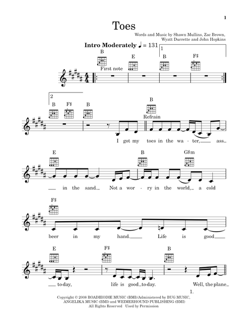 Toes - Zac Brown Band (Ukulele)