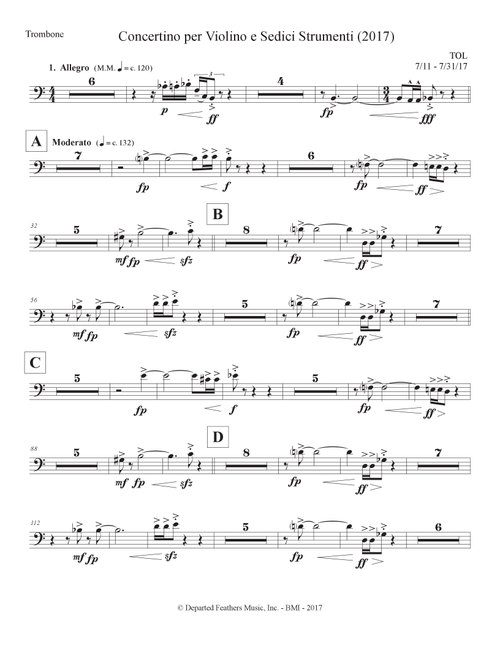 Concertino per Violino e Sedici Strumenti (2017) tenor trombone part - Thomas Oboe Lee (Large Ensemble)