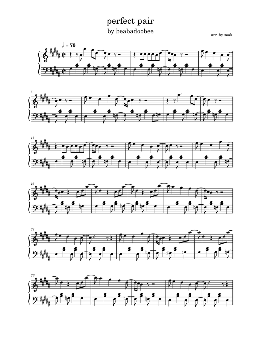Perfect Pair Beabadoobee Sheet music for Piano Solo Easy Musescore
