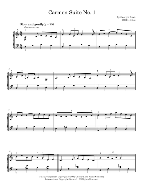 Carmen Suite No. 1 (Intermezzo) - Georges Bizet (Easy Piano)