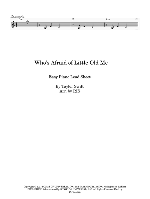 Who's Afraid Of Little Old Me? (Arr. RIS) - Taylor Swift (Easy Piano)