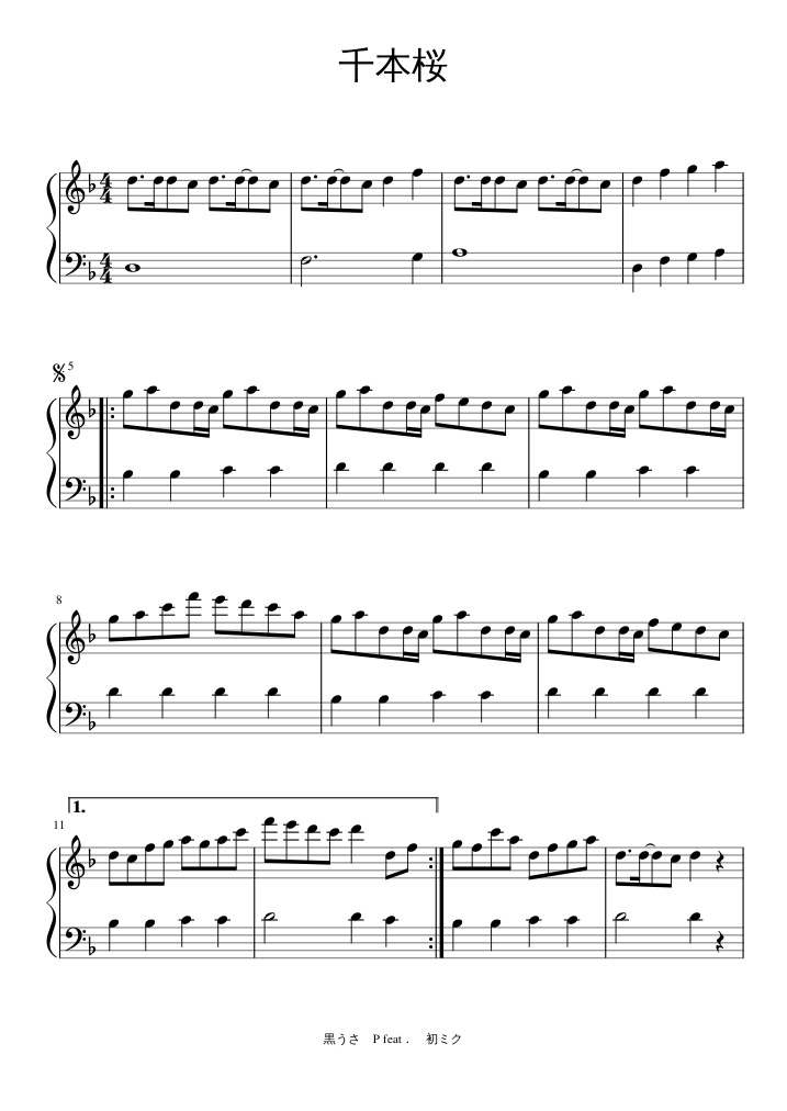 千本桜 初級 Sheet music for Piano (Solo) Easy | Musescore.com