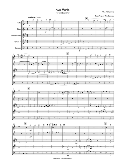 Ave Maria (Arr. Tim Cambray) - J des Prez (Woodwind Ensemble)