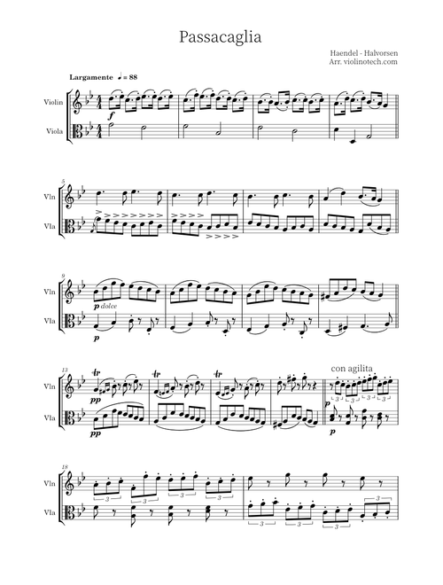Passacaglia - Halvorsen - violin/viola duo simplified