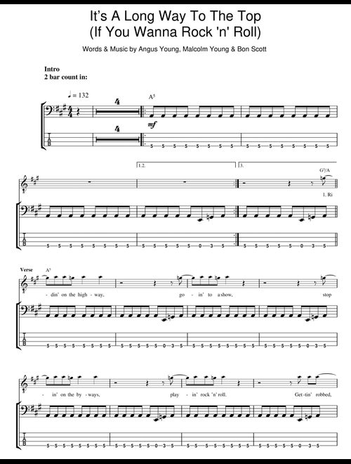 It's A Long Way To The Top (If You Wanna Rock 'N' Roll) - AC/DC (Bass Tab)