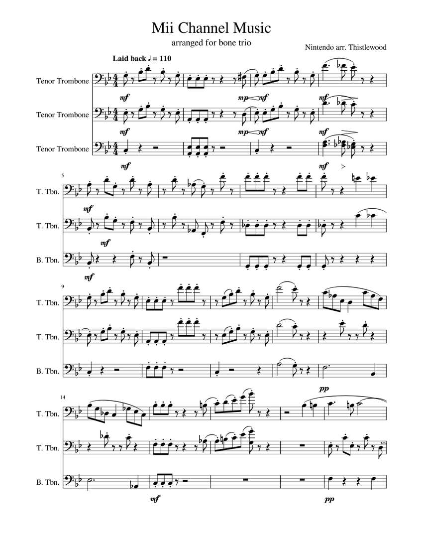 Mii channel trombone trio easy bass Sheet Music for Trombone tenor ...