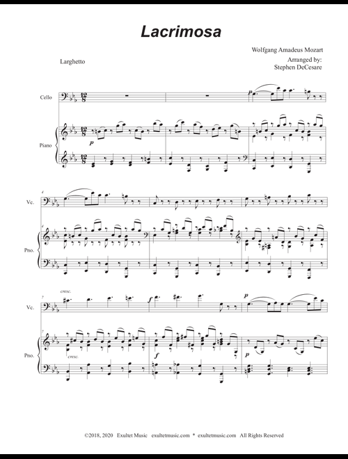 Lacrimosa (Cello solo and Piano) (Arr. Stephen DeCesare) (Cello and Piano)