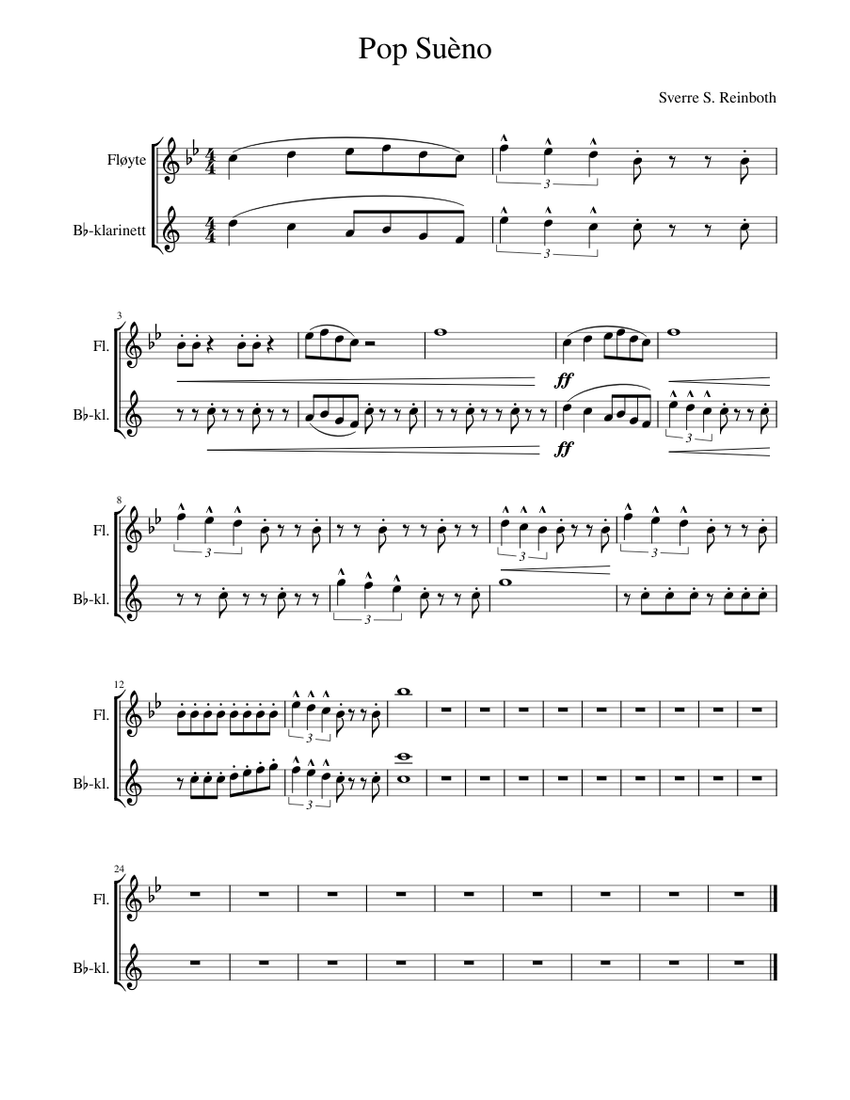 Pop Sueno POP for Flute and Clarinet Sheet music for Flute Clarinet in b flat Woodwind Duet Musescore
