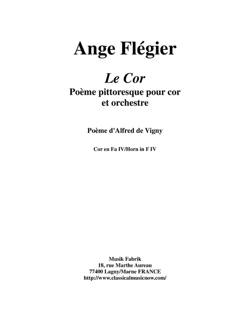 Ange Flégier: Le Cor for horn and orchestra: horn 4 (orch) part (French Horn Solo)
