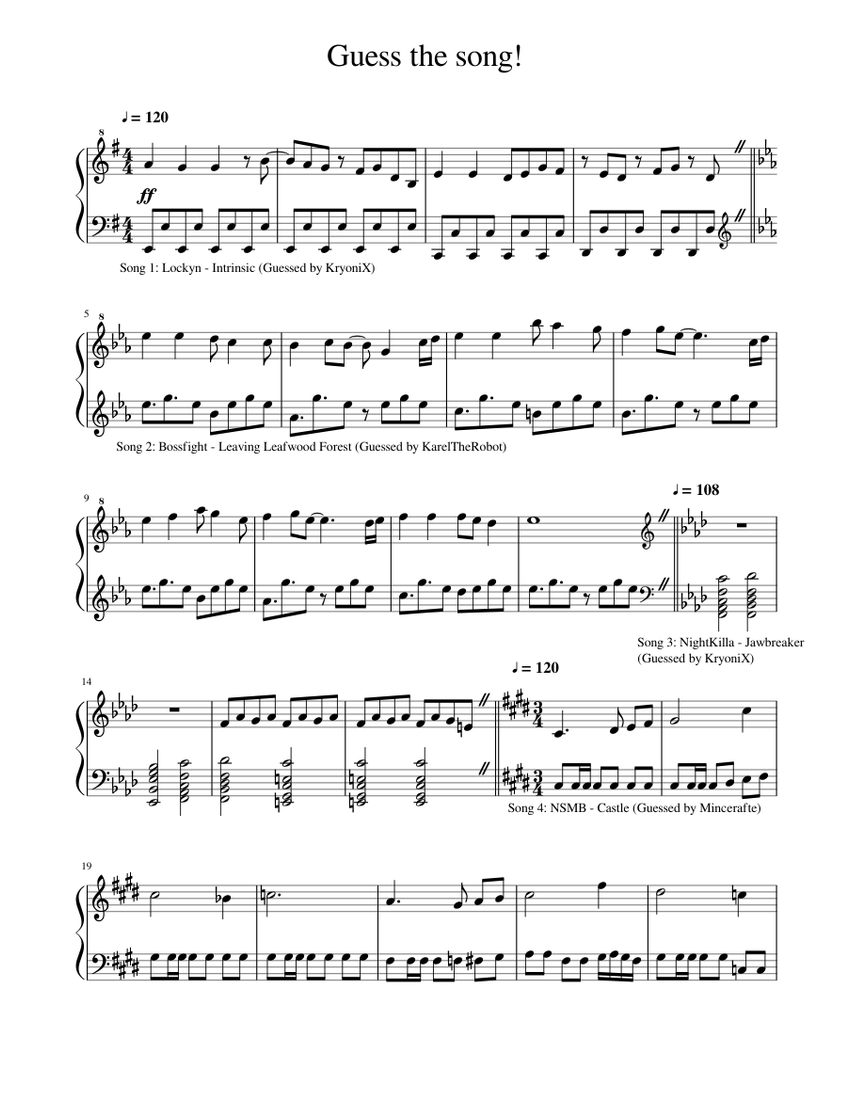 Guess the song! Sheet Music for Piano (Solo) | MuseScore.com
