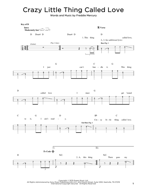 Crazy Little Thing Called Love - Queen (Easy Bass Tab)
