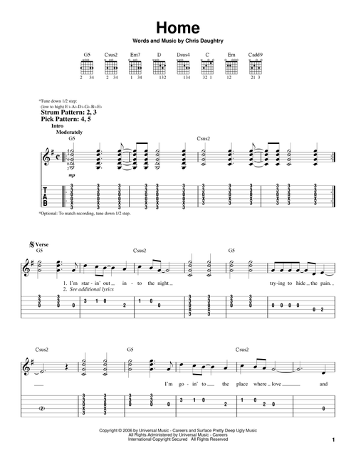 Home - Daughtry (Easy Guitar with TAB)
