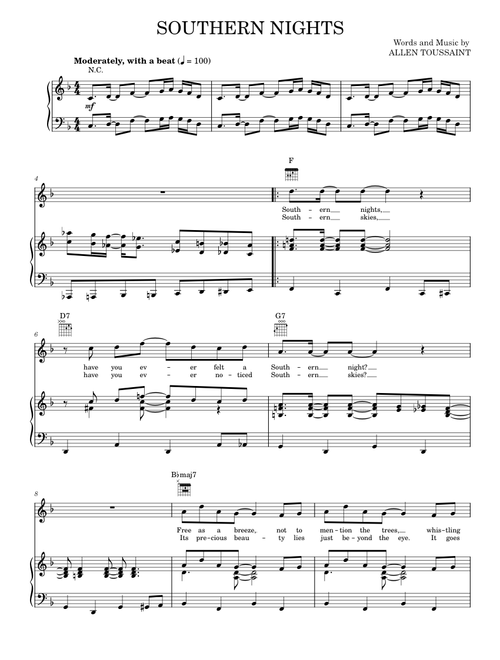 Southern Nights - Allen Toussaint, Glen Campbell (Piano-Vocal-Guitar)