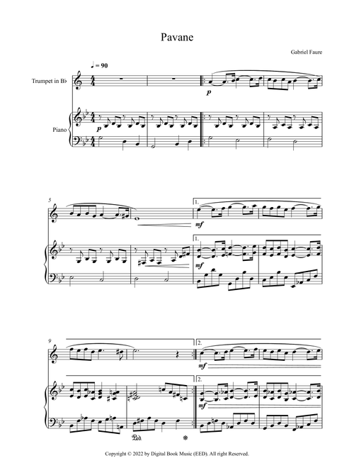 Pavane - Gabriel Faure (Trumpet + Piano) (Arr. Digital Book Music) (Trumpet and Piano)